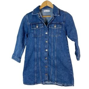 ZARA Girls Denim Jean Shirt Dress Button Front Western Pleated Pockets Size 10